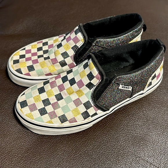 Kids checkerboard Vans, slip on - no tie - size 3 - glitter multicolor - Picture 3 of 11